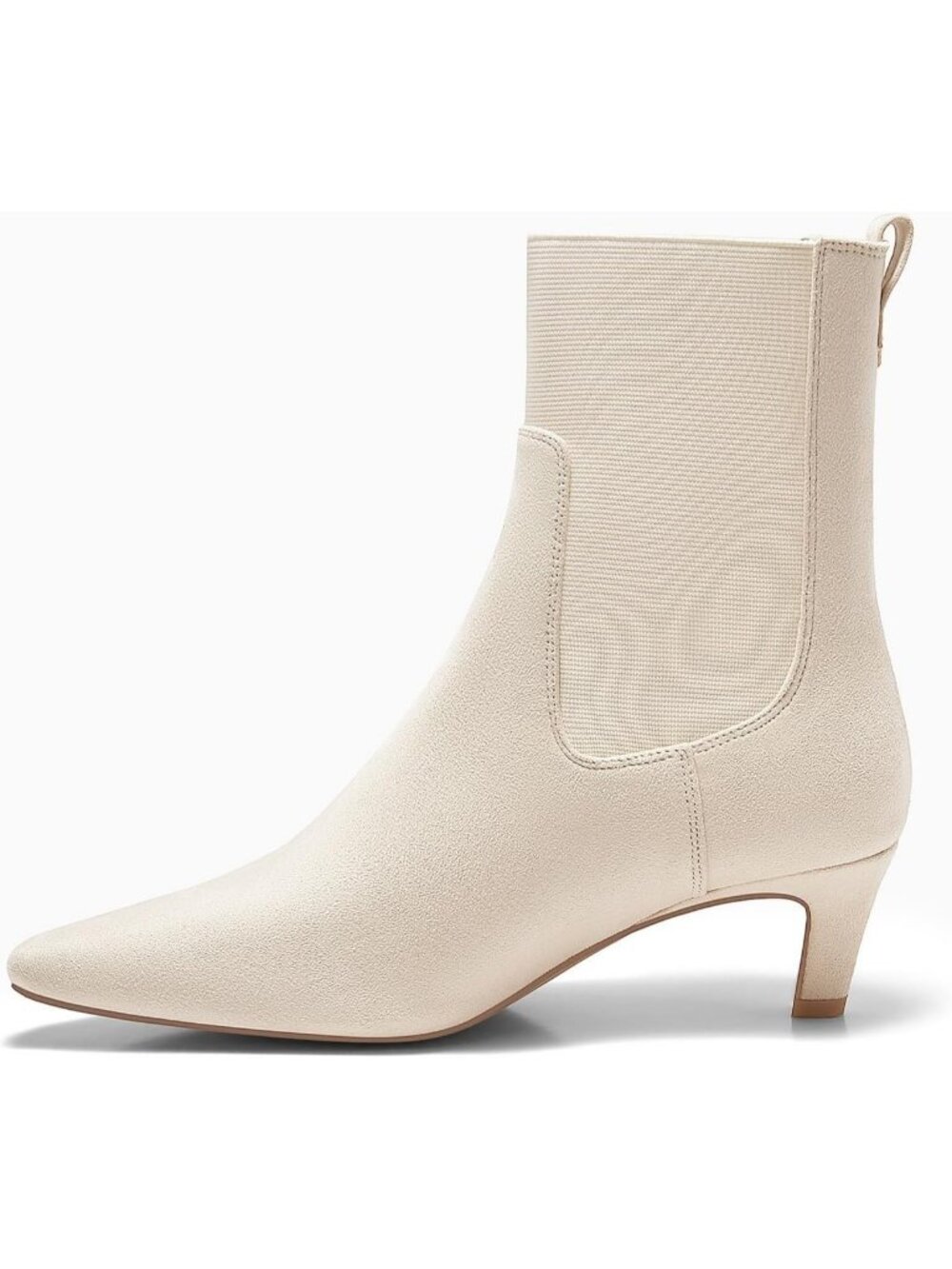 Women's Beige Rubber Low Kitten Pointed Toe Slip On Elastic Ankle Booties - Picture 4 of 6